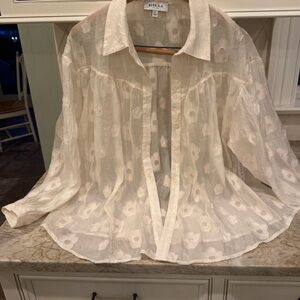 Gilli Cream 3/4 Sleeve Boxy Button Down Shirt